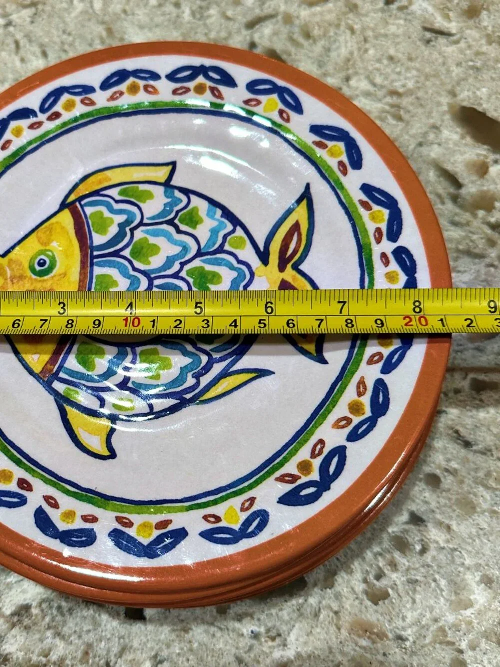 Cottonwood Home 6 Melamine Salad Plates Fish Nautical Sea Ocean Theme 8.5 Inch